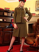 Strict blonde army officer - uniform stockings and heels