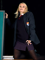 Blonde teen in black opaque pantyhose and college uniform - Rachael Carr