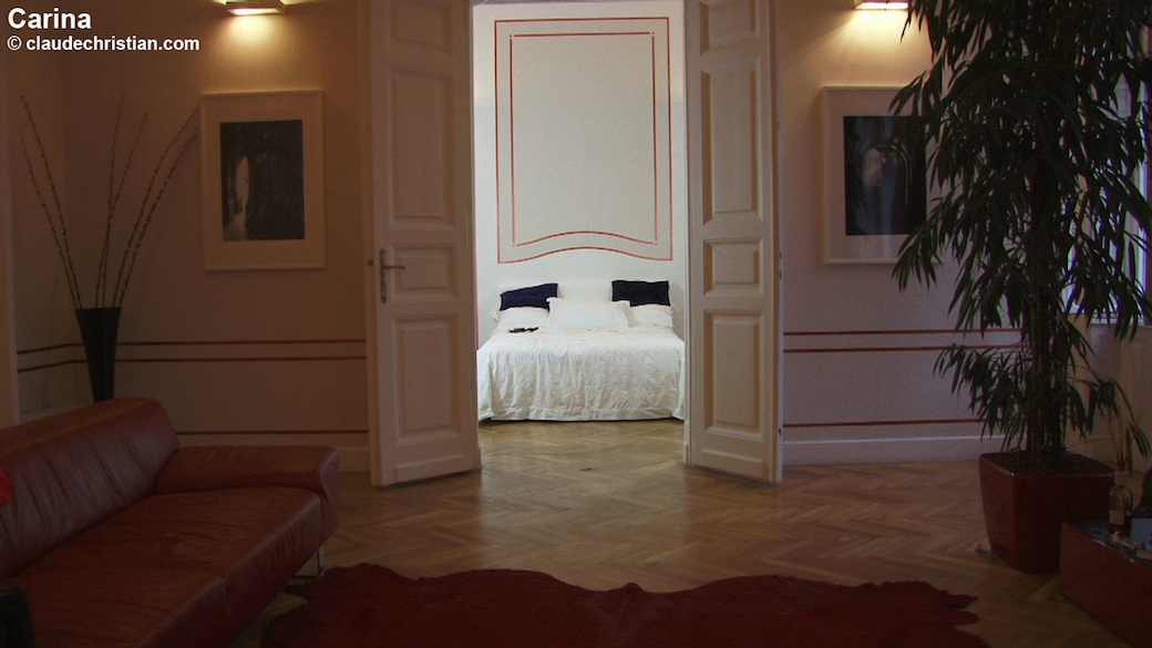 Sexy amateur model in black seamed stockings