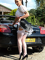 leggy young lady in heels and white stockings