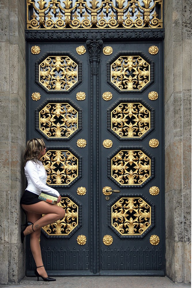 German model in tights and high heels