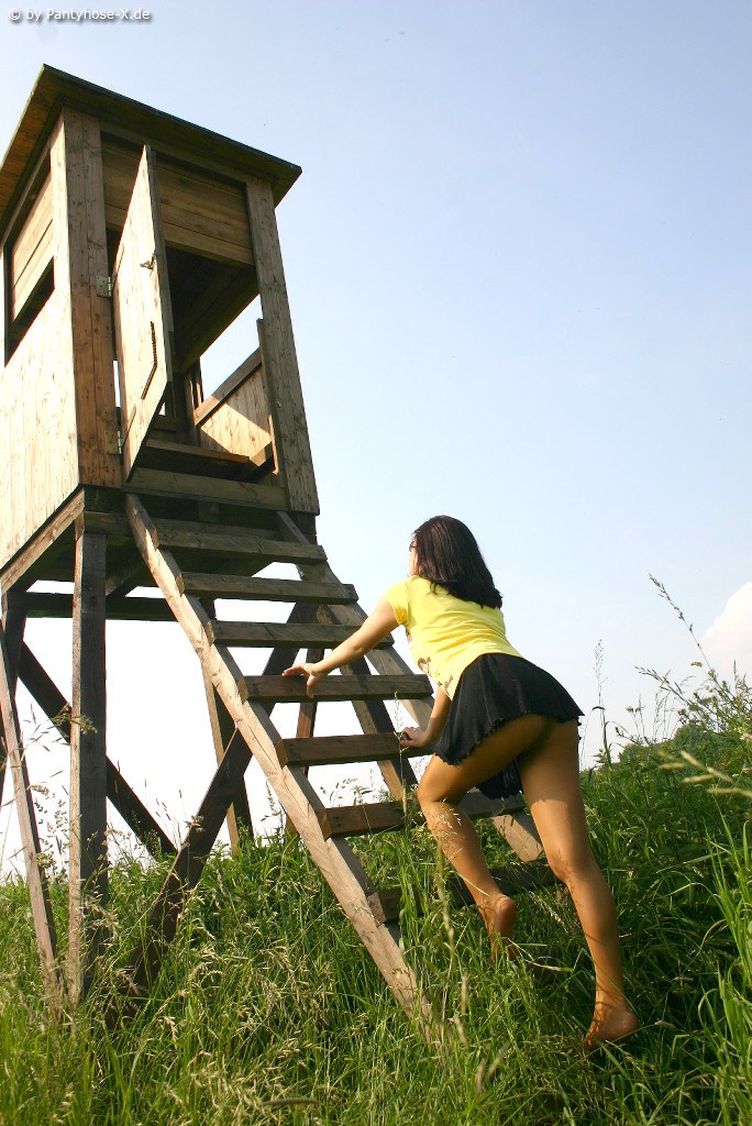 German woman in socks and heels