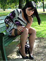 Horny Nicola loves being outdoors in her stockings and high heels